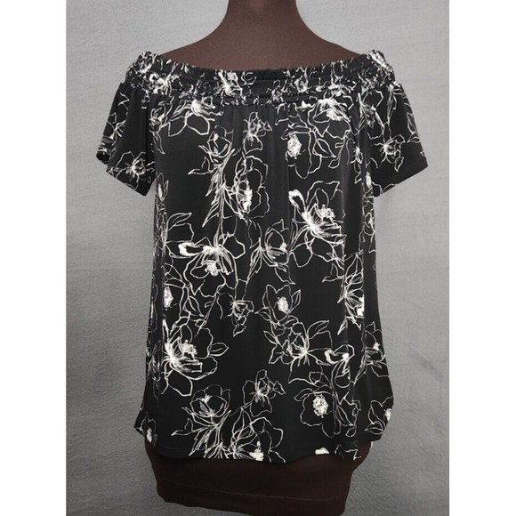 WHITE HOUSE BLACK MARKET SZ S OFF THE‎ SHOULDER TOP BLOUSE FLORAL PRINT - Picture 1 of 9